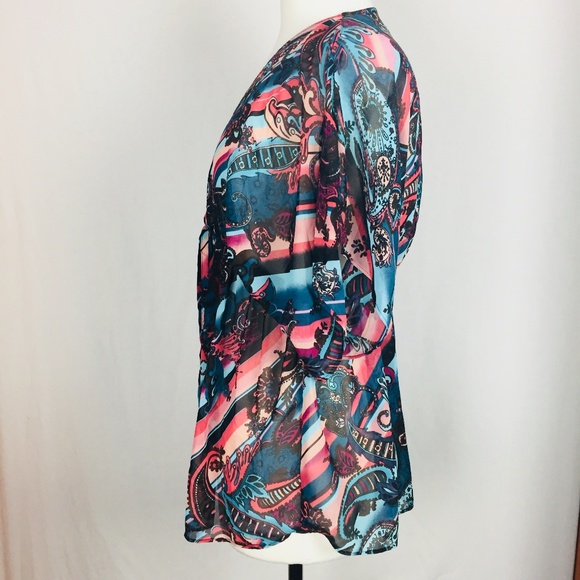 ⚡️Bisou Bisou Size M Blouse Semi-Sheer Tie⚡️ - Picture 4 of 6